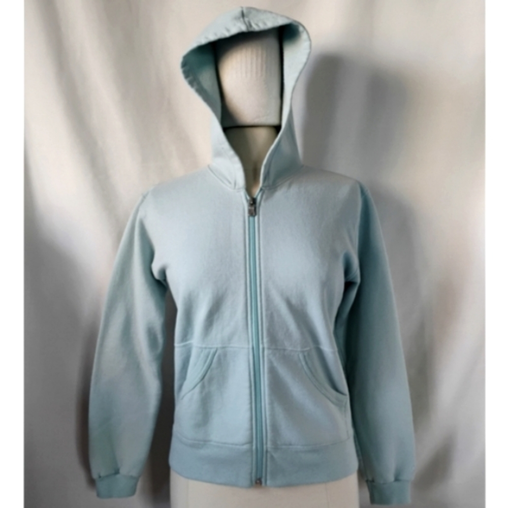 Women's Vintage Y2K Light Blue Teal Champion Zip Up Sweatshirt Hoodie Jacket